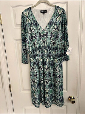 Harper 241 Geometric Dress in Green & Blue XL NWT